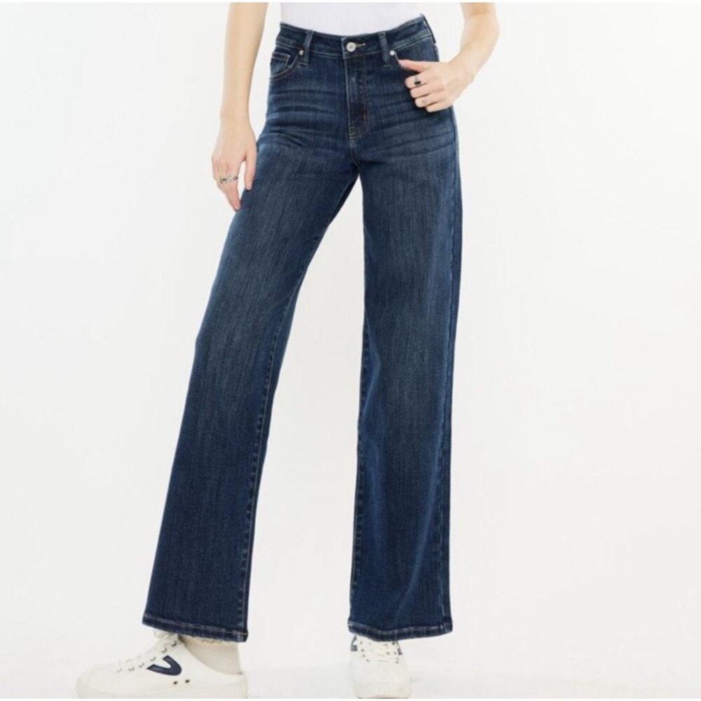 Kancan High Rise Wide Leg Dark Wash Essential Jeans